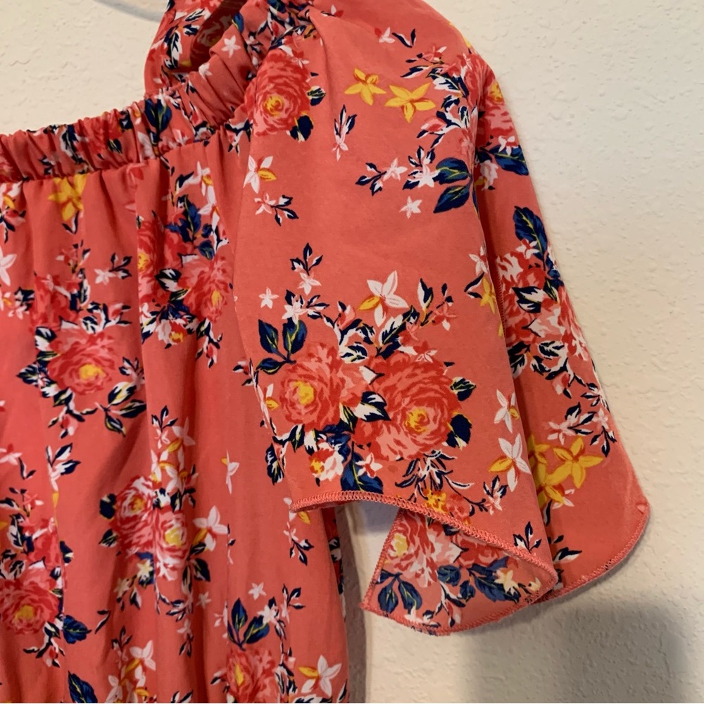 Jenna & Jessie Coral Floral Off-Shoulder high low Girls 12‎ Dress Shorts